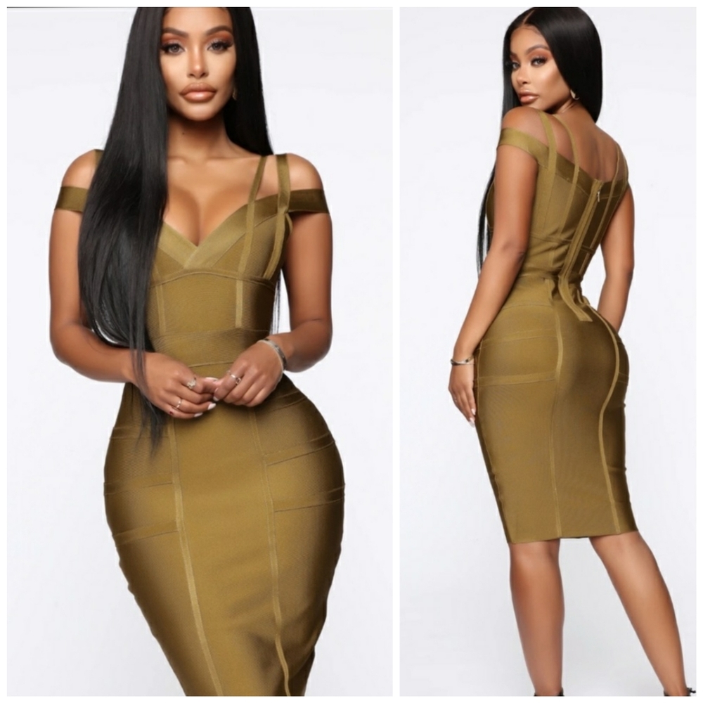 Fashion nova olive green bandage dress.